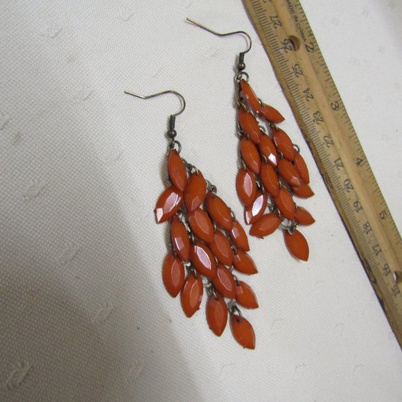 dangle red-orange  earrings - Picture 3 of 3